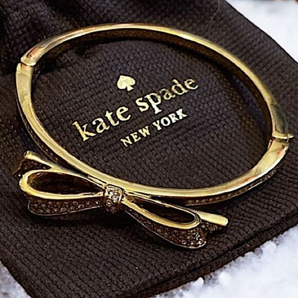 Kate Spade Crystal Pave Gold Bow Bangle Bracelet! - Picture 1 of 6